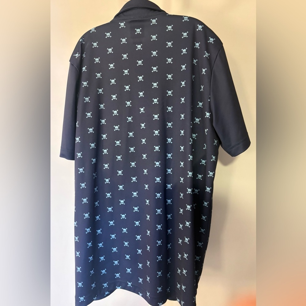 Oakley Navy Shirt with Light Blue Skull Design - Picture 2 of 4